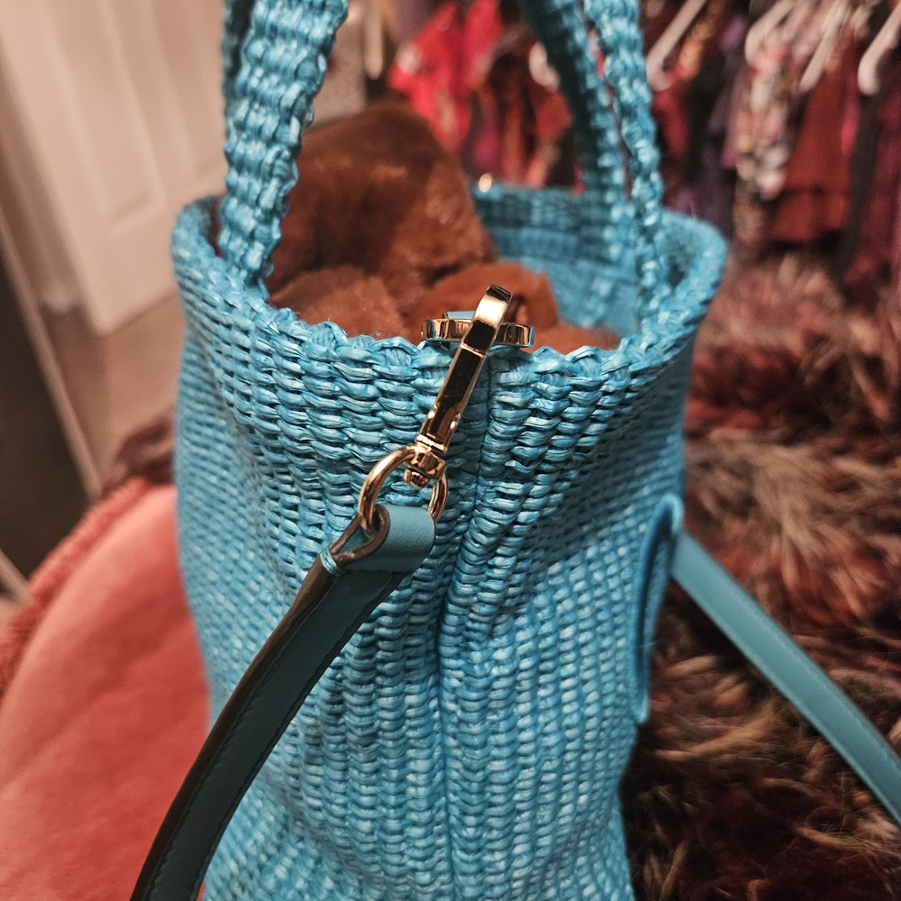 New Authentic Jimmy Choo Turquoise Woven Tote - Picture 6 of 15